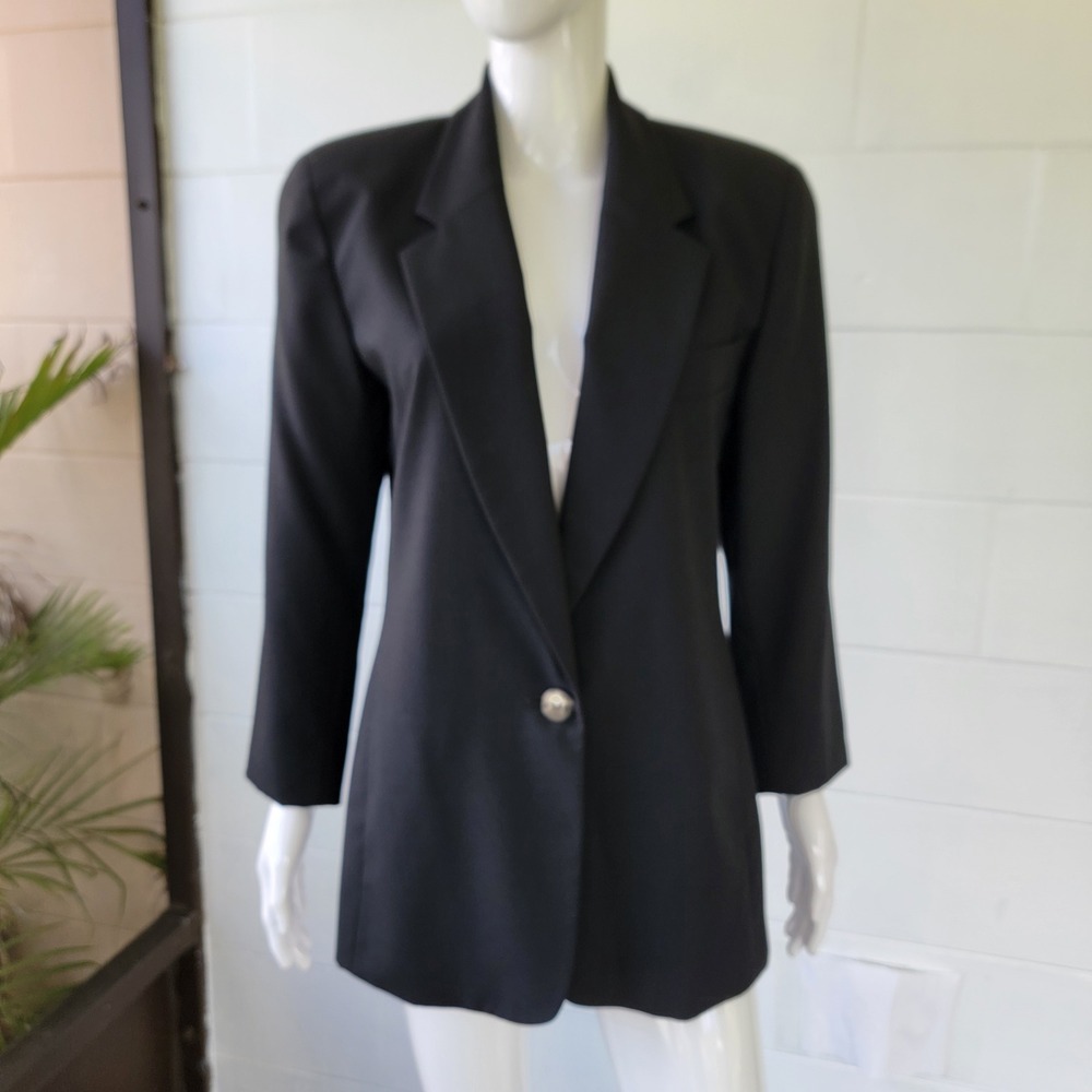 VTG 90s Ann Taylor Black Blazer Wool Women 6 Office Goth Academic Minimalist